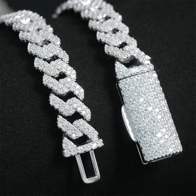 Hand-setting VVS moissanite stones on smooth Cuban chain