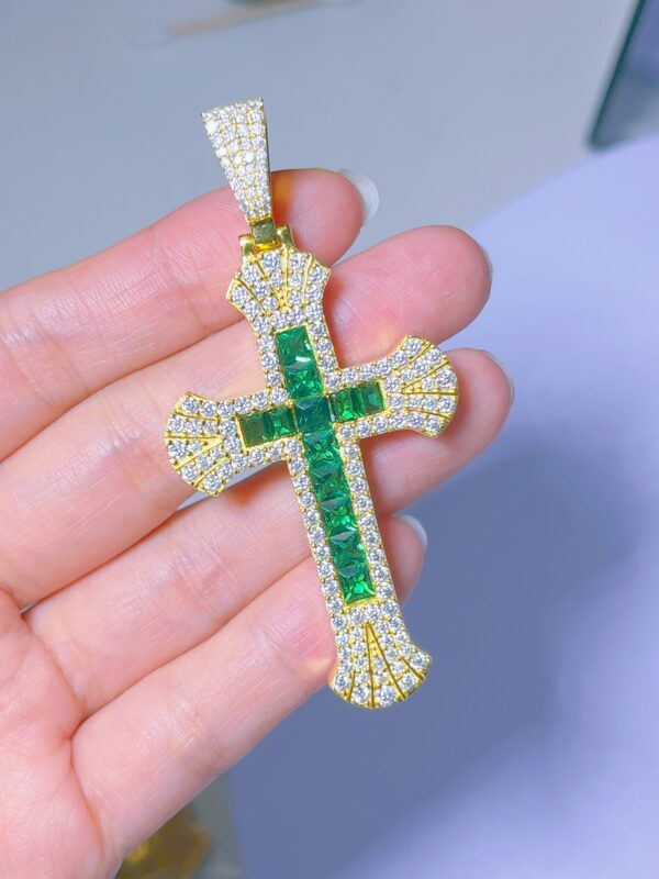 Sterling Silver Emerald Cross Pendant - Image 2