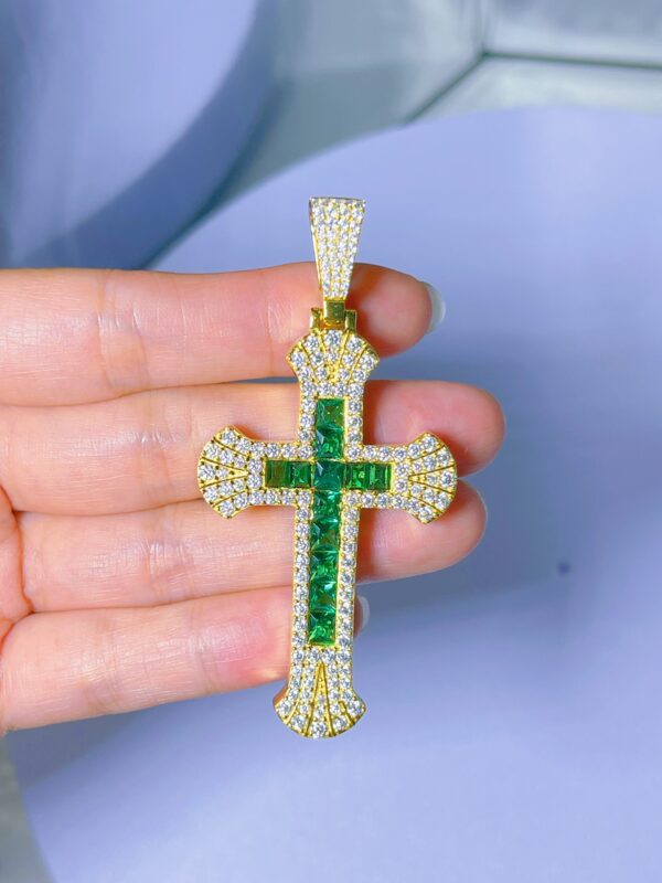 Sterling Silver Emerald Cross Pendant - Image 6