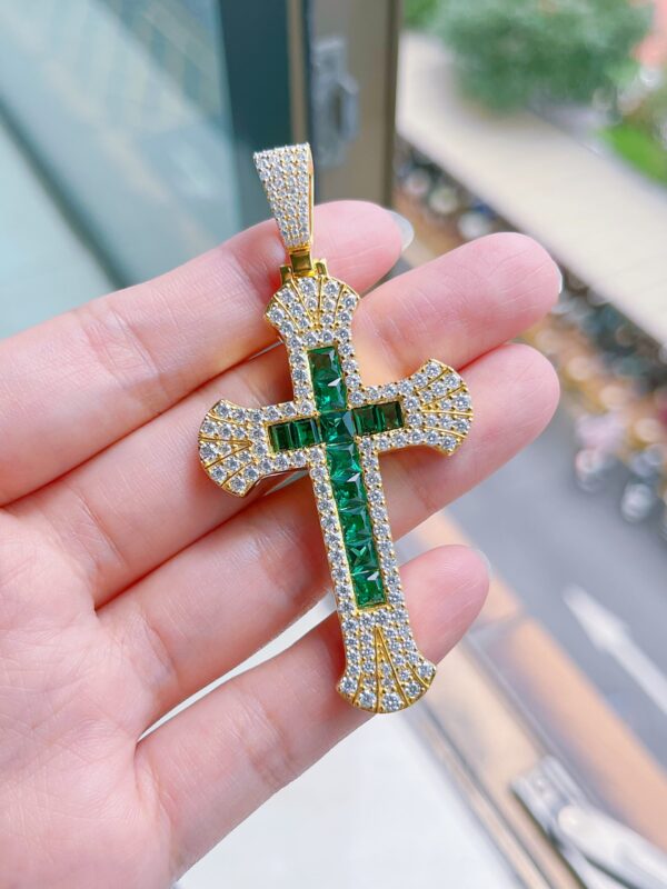 Sterling Silver Emerald Cross Pendant - Image 5