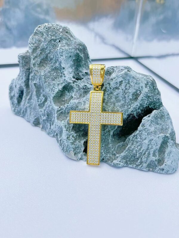 Sterling Silver Golden Pave Cross Pendant