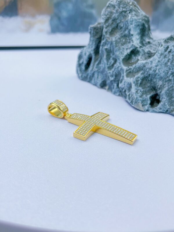 Sterling Silver Golden Pave Cross Pendant - Image 3