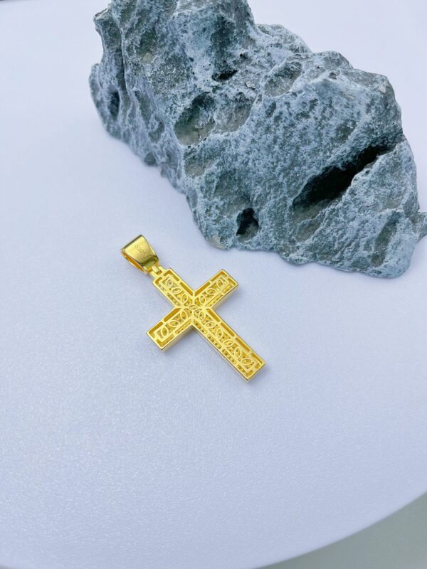 Sterling Silver Golden Pave Cross Pendant - Image 4