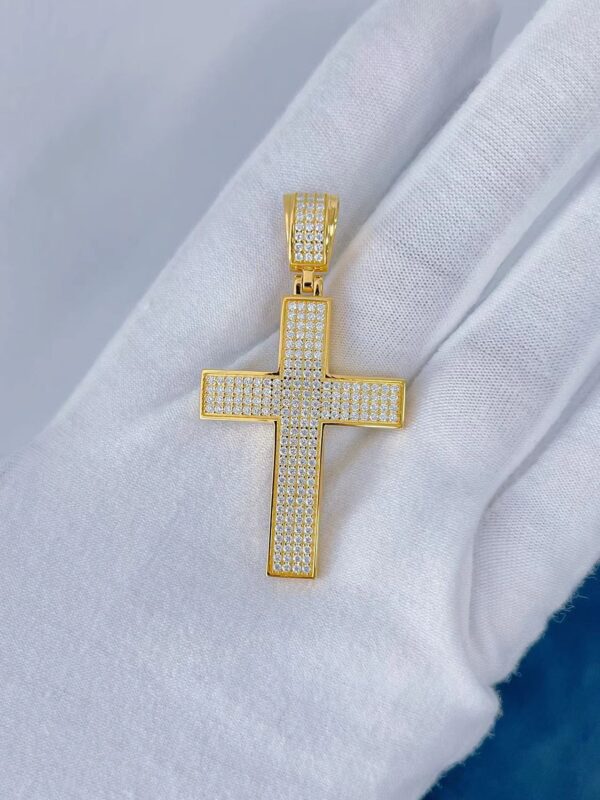 Sterling Silver Golden Pave Cross Pendant - Image 2