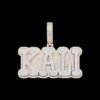 Front view of custom large letter pendant in 925 silver with VVS moissanite, two-tone gold and white gold plating, on black background.
