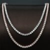 Front view of 4mm moissanite tennis chains in white and rose gold on mannequin