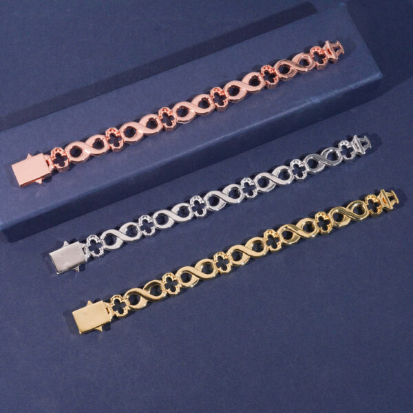 Silver Four-Leaf Clover Cuban Link Bracelet - Image 3