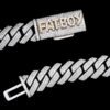 Sterling silver Custom Clasp 16MM Moissanite Cuban Link Chain with rose gold plating, FATBOY iced out clasp, flat display showing both box clasp ends