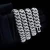 Close up of Custom Clasp 16MM Moissanite Cuban Link Chain in sterling silver with rose gold plating, FATBOY custom clasp detail wrapped around hand