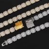 Four cluster tennis chains in gold and silver laid flat on table with open clasps