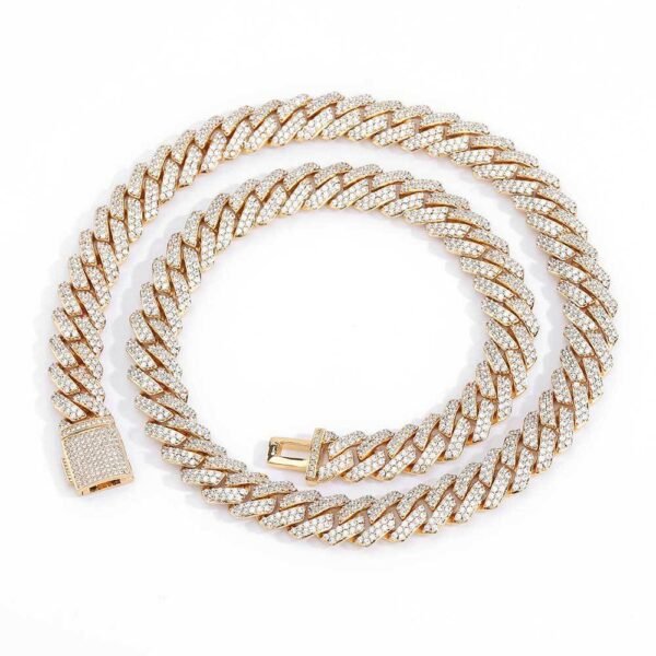 Gold 10mm Miami Cuban chain coiled on white background