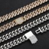 Gold chain front side up and silver chain back side up showing clasp and link details