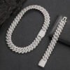 Silver bold Cuban chain set with necklace and bracelet, bracelet laid flat, necklace clasp closed