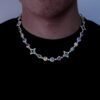 Man wearing a silver colored tennis chain necklace mix for hip hop street style
