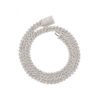 Silver 10mm moissanite Cuban link chain coiled in a circle on white background