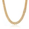 15mm real cuban link chain front view showing 4-row CZ stones and 18K gold plating