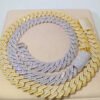 front view of 18mm baguette box cuban chain showing moissanite baguette stones