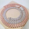 18K White Gold and rose Gold baguette box cuban chains side-by-side