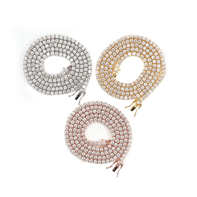 3mm iced out moissanite tennis chain with White gold and Rose gold Plated