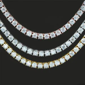 3mm iced out moissanite tennis chain with 14K gold finish