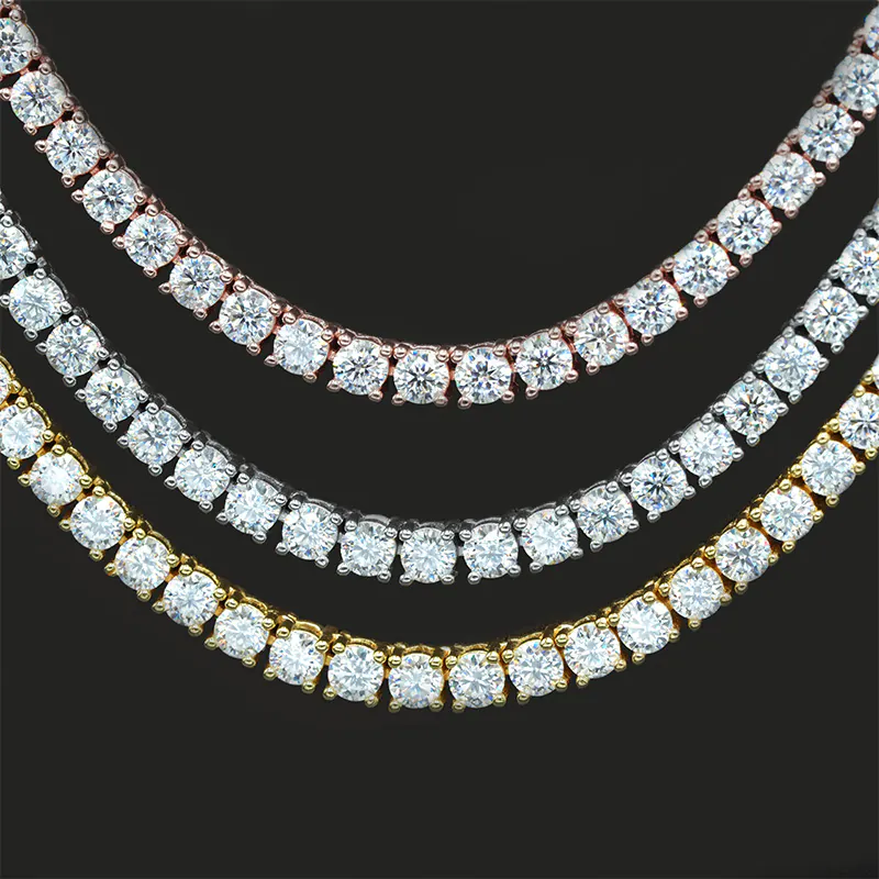 3mm iced out moissanite tennis chain with 14K gold finish