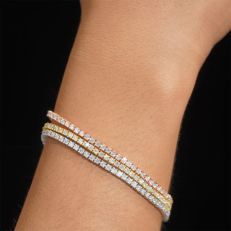 Woman wearing 3mm moissanite tennis chain bracelet