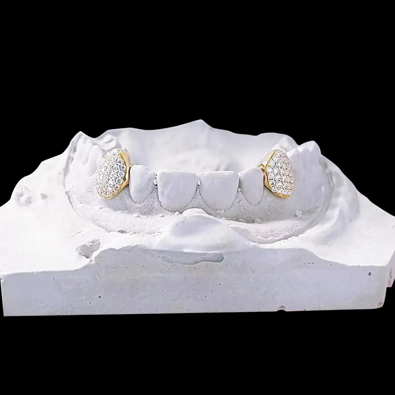 Custom Single Canine Grillz – 2 Bottom Teeth, VVS Moissanite