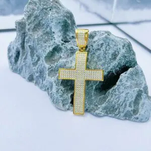 Sterling Silver Golden Pave Cross Pendant