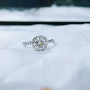 Micro Pave Square Moissanite Engagement Ring