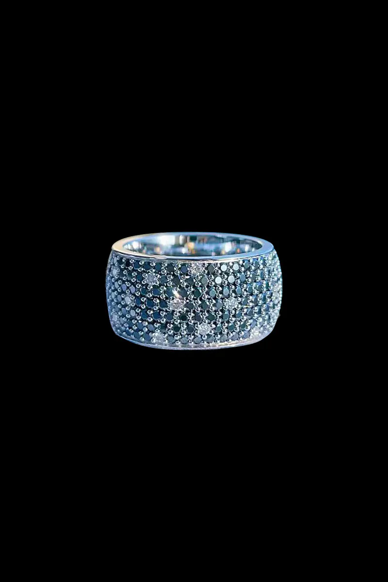 full paved ring iced out ring blue moissanite custom jewelry