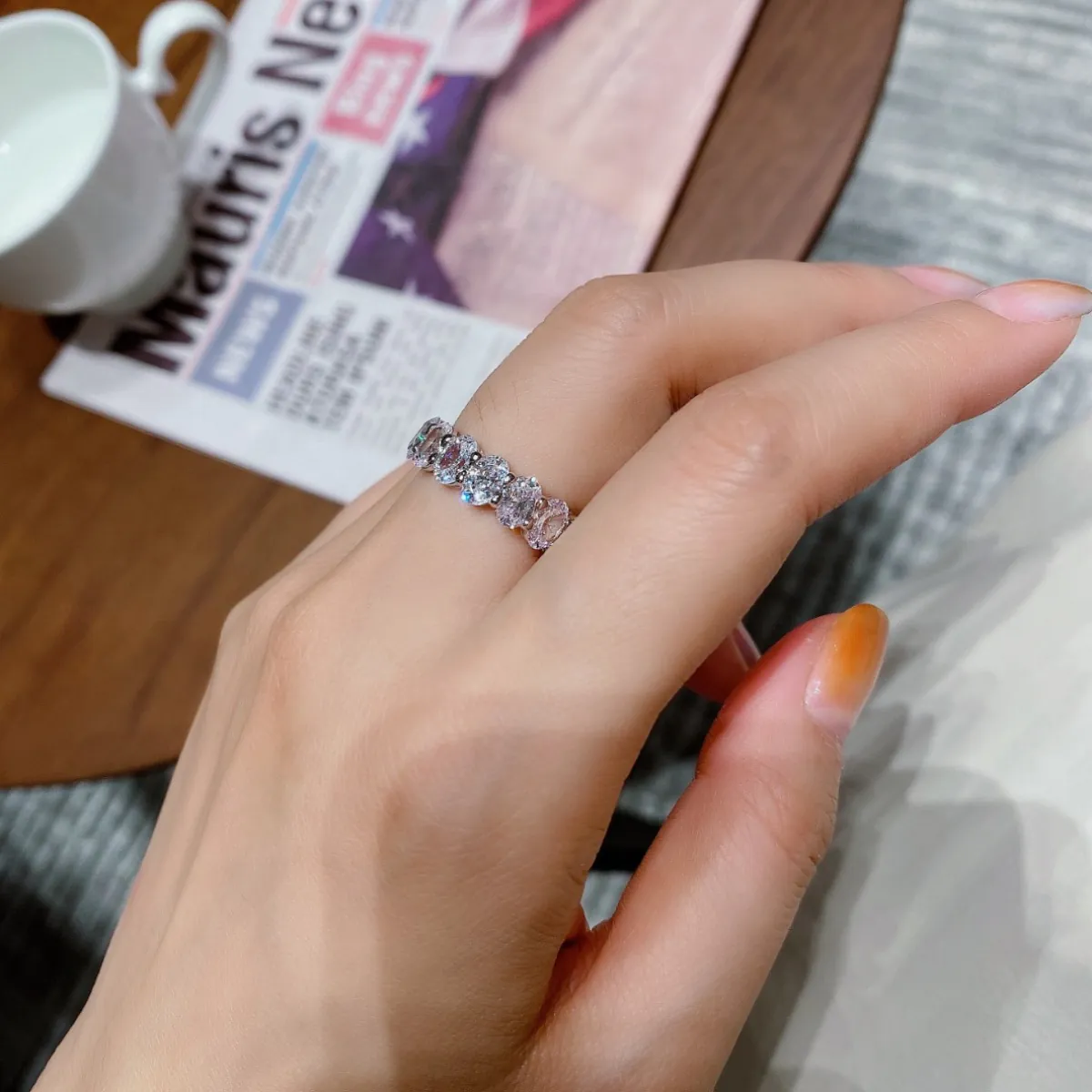 D Colored Moissanite Oval Eternity Band Ring - Image 3