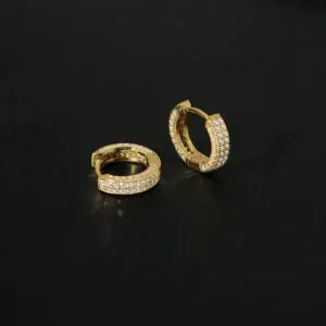 Double Row Round Pave Hoop Earrings in Silver Moissanite