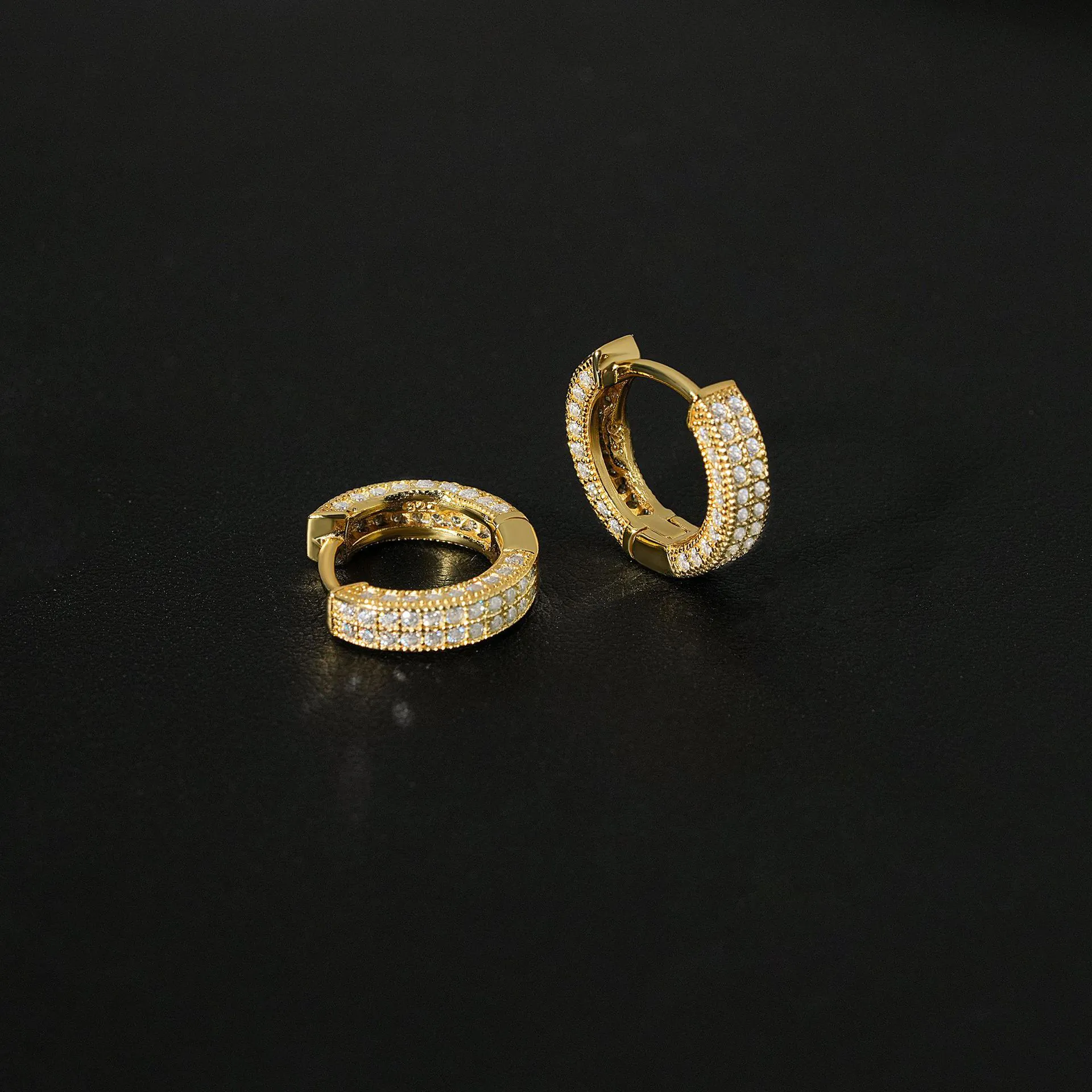 Double Row Round Pave Hoop Earrings in Silver Moissanite