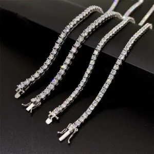 4mm white gold moissanite tennis chains displayed on box surface