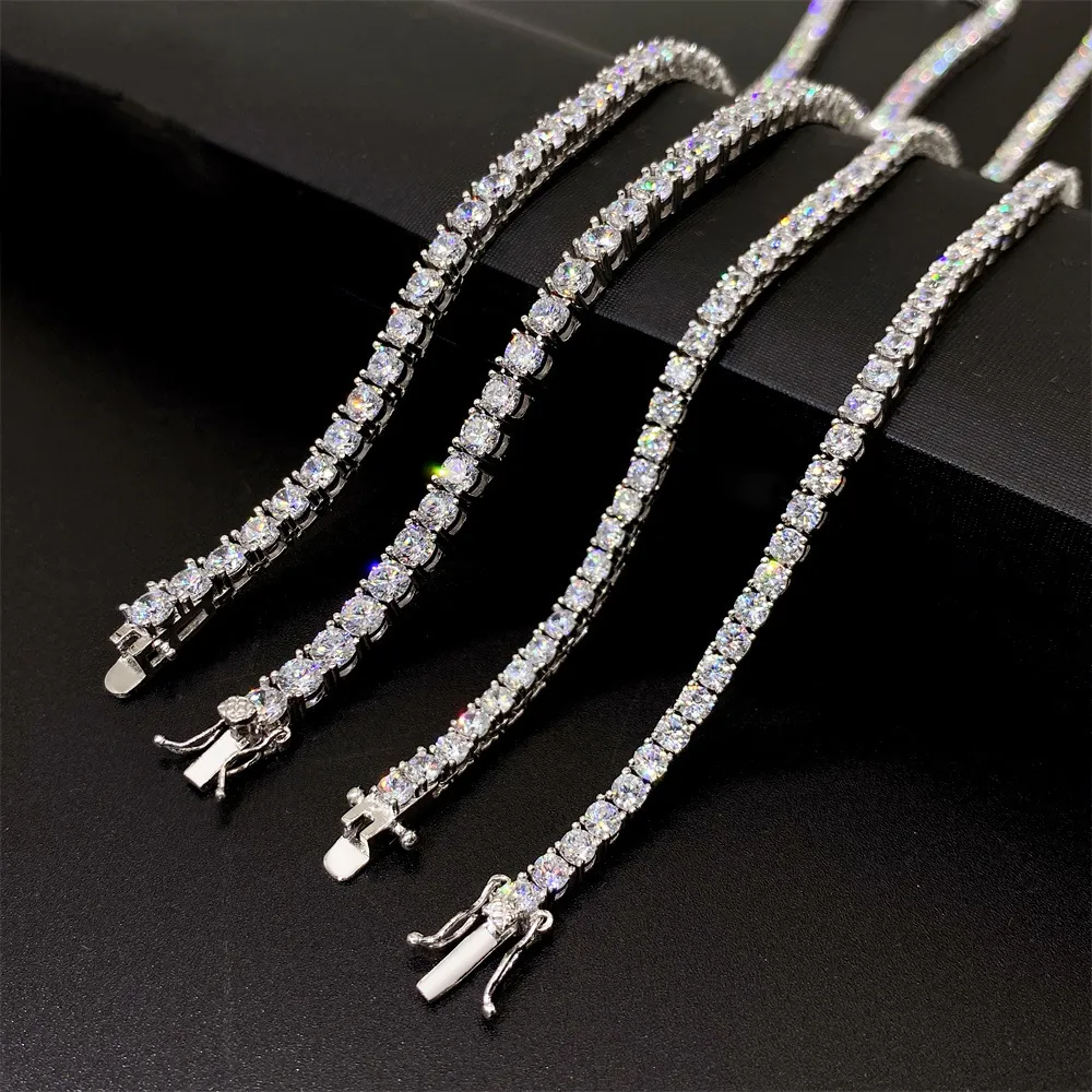 4mm white gold moissanite tennis chains displayed on box surface