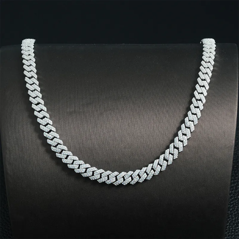 8mm iced out Cuban link chain in 14K gold with VVS moissanite