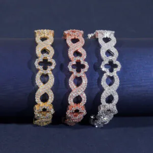 Silver Four-Leaf Clover Cuban Link Bracelet