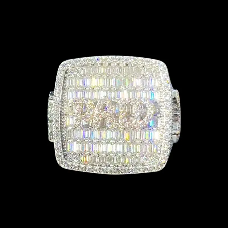 Top view of custom championship ring “paid” in Silver and vvs Moissanite