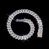 20mm bold Cuban chain iced out in sterling silver with VVS moissanite,   14K white gold plated,   custom box clasp hip hop necklace on black background