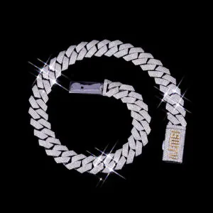 20MM 4-row moissanite Cuban link chain in 14K gold