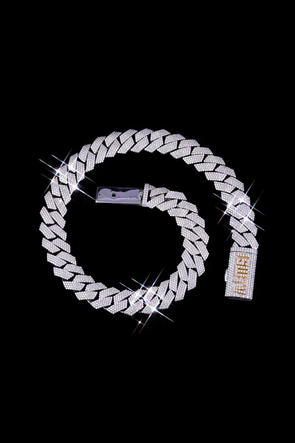 20MM 4-row moissanite Cuban link chain in 14K gold
