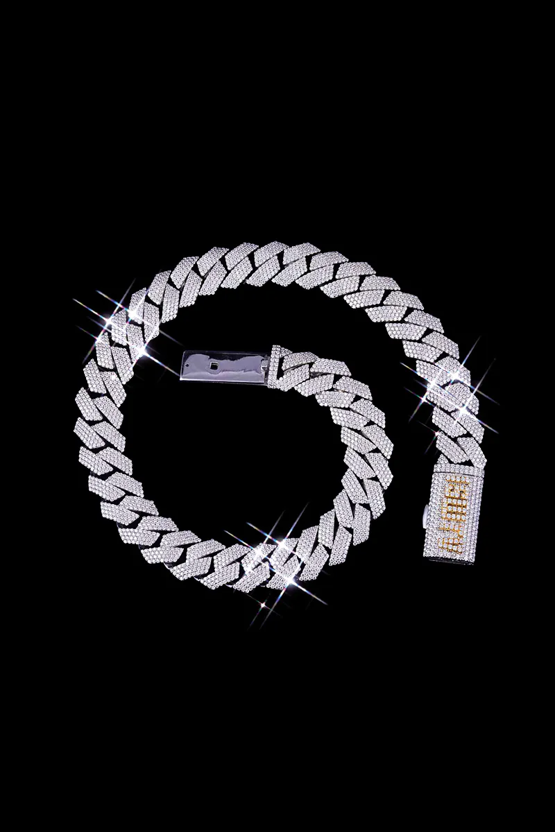20MM 4-row moissanite Cuban link chain in 14K gold