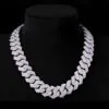 20mm bold Cuban chain iced out necklace in sterling silver with VVS moissanite,   14K white gold plated,   hip hop jewelry displayed on mannequin bust