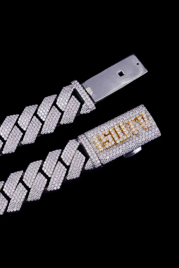 Custom clasp Cuban link chain with VVS moissanite stones