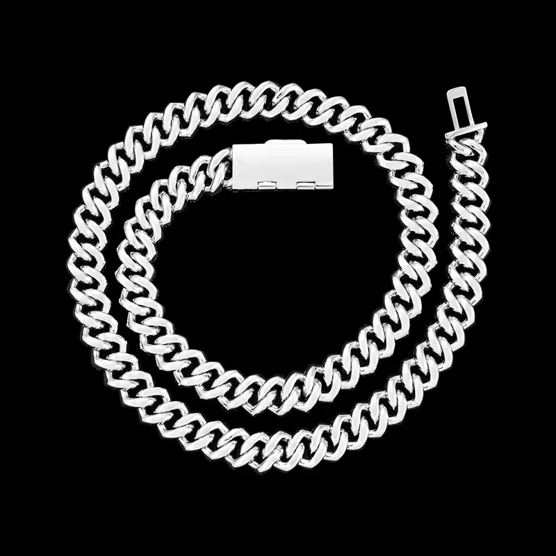 Back view of Custom Clasp 16MM Moissanite Cuban Link Chain in sterling silver with rose gold plating, FATBOY custom clasp on black background