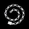 14mm Bolt Link Chain necklace in solid sterling silver with VVS moissanite,   14K white gold plated,   iced out hip hop jewelry on black background