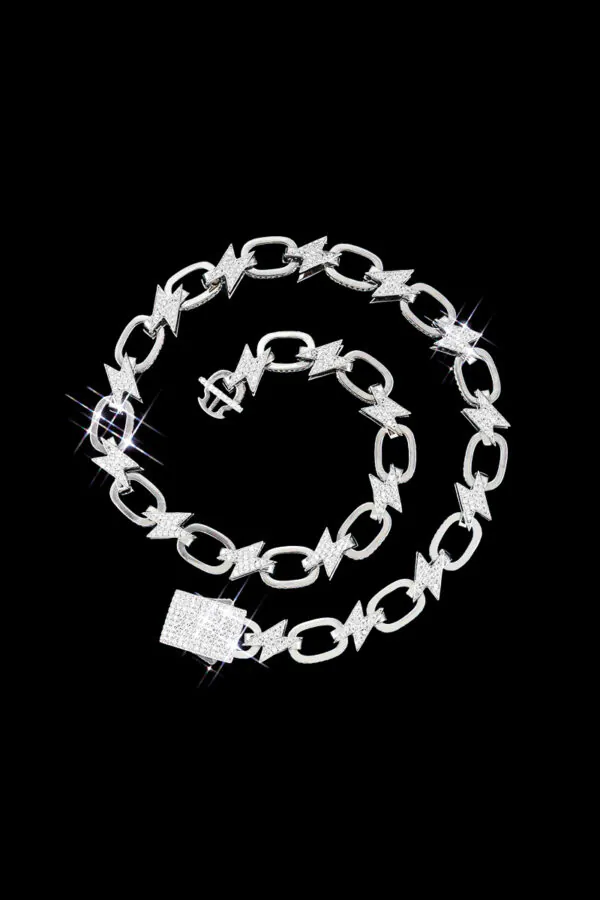 14MM bolt link chain with moissanite stones