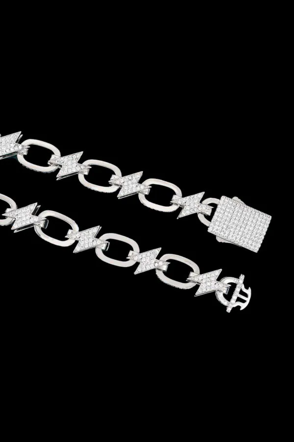 Close-up of bold bolt links and stones