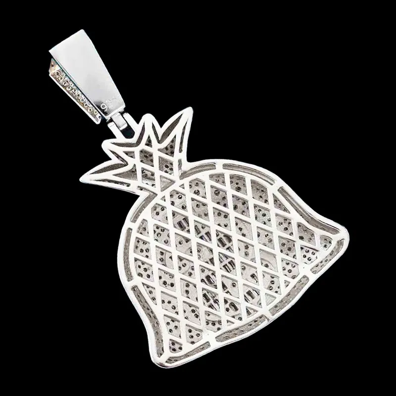 Back view of Moneybag Pendant in brass with CZ stones, 14K white gold plated, iced out hip hop jewelry