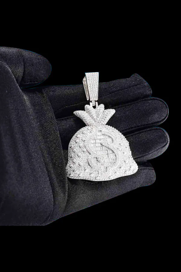 14K gold plated iced out money bag necklace
